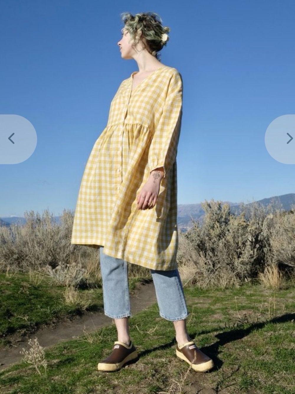 XL Beaton House Dress in Yellow Gingham